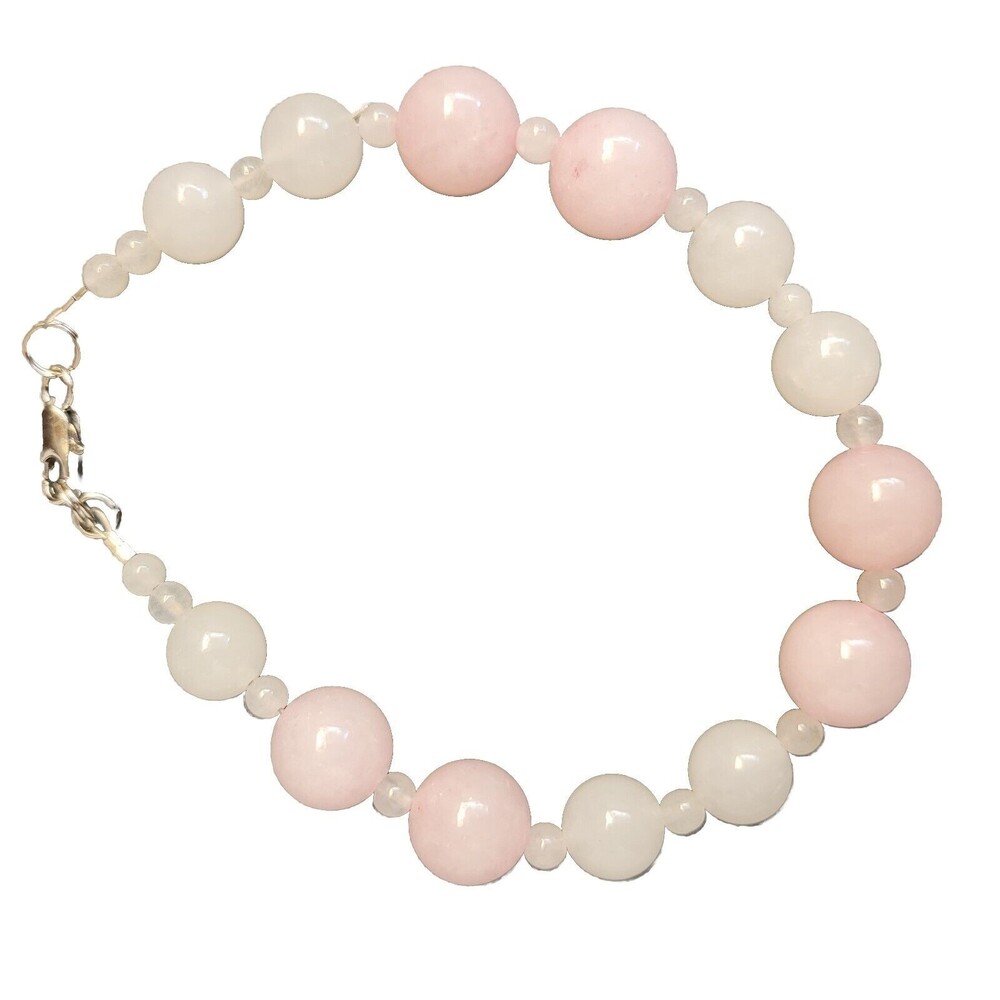 Handcrafted White Pink Quartz/White Jade Beaded Bracelet